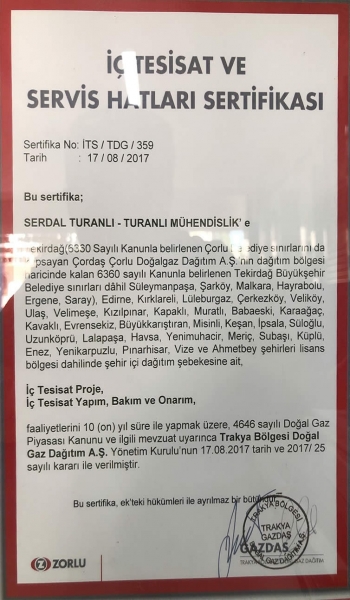 İç Tesisat ve Servis Hatları Sertifikası